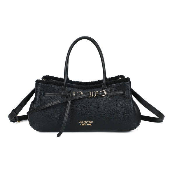 Borsa a mano con cintura decorativa e bordo in teddy Valentino Creations VA7084