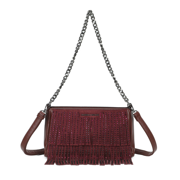 Borsa a tracolla in ecopelle liscia con frange e lustrini Mariella Burani MB5005
