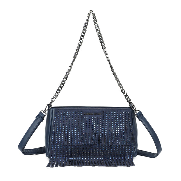 Borsa a tracolla in ecopelle liscia con frange e lustrini Mariella Burani MB5005