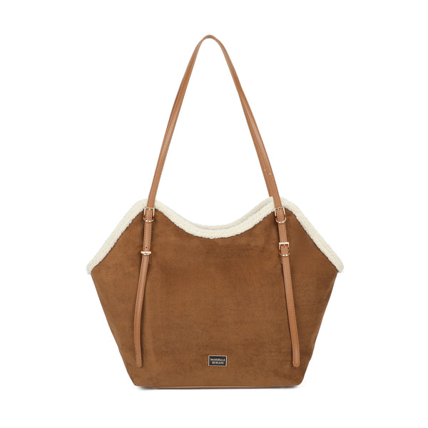 Borsa shopper a spalla in ecopelle scamosciata e teddy MB053