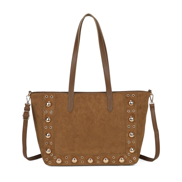 Borsa spalla shopper in ecopelle scamosciata con borchie 2281