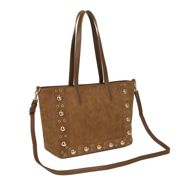 Borsa spalla shopper in ecopelle scamosciata con borchie 2281