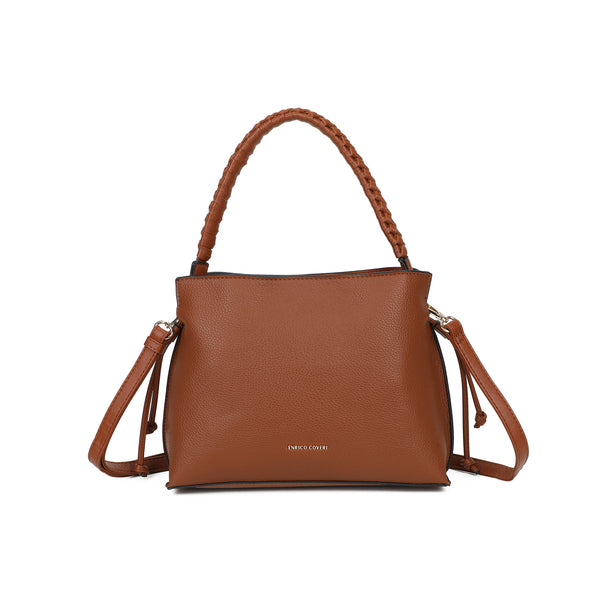 Borsa ecopelle martellata a coulisse con manico intrecciato EC5087