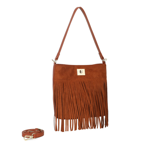 Borsetta shopper piatta a spalla con frange Valentino Creations VC619