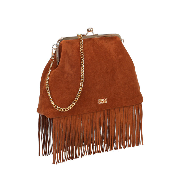 Borsa clutch in ecopelle scamosciata con frange Enrico Coveri EC6330