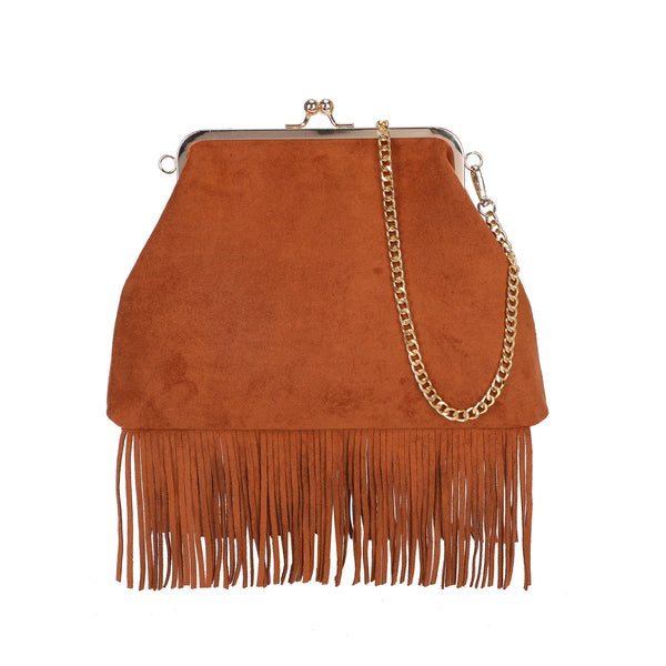 Borsa clutch in ecopelle scamosciata con frange Enrico Coveri EC6330