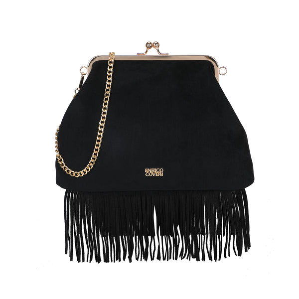 Borsa clutch in ecopelle scamosciata con frange Enrico Coveri EC6330