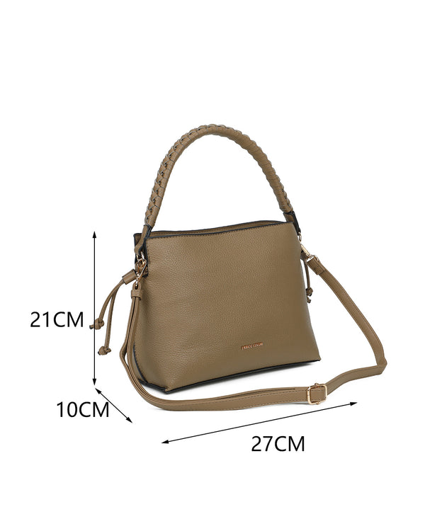 Borsa ecopelle martellata a coulisse con manico intrecciato EC5087