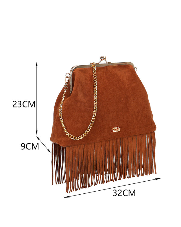 Borsa clutch in ecopelle scamosciata con frange Enrico Coveri EC6330