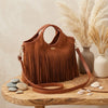 Borsa a mano in ecopelle scamosciata con frange EC6331