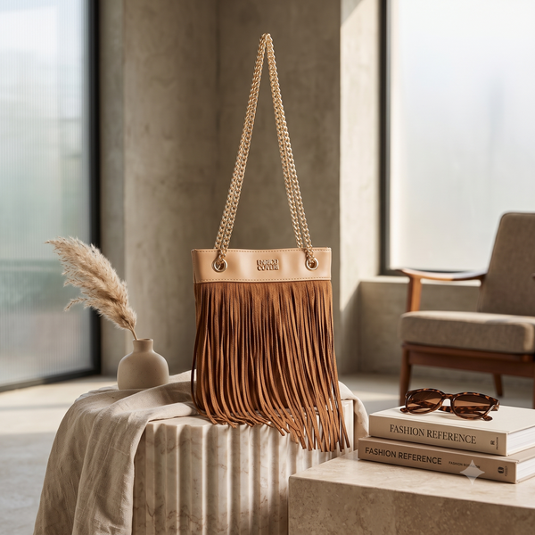 Borsetta shopper in ecopelle a frange e tracolla a catena Enrico Coveri EC6325