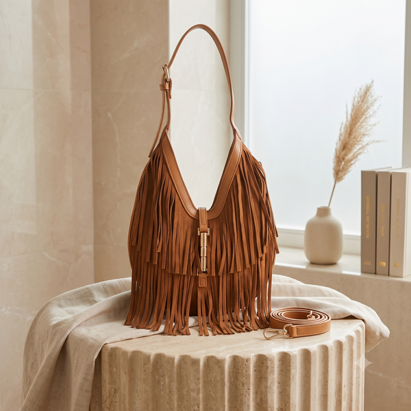 Borsa a spalla in ecopelle con frange scamosciate Enrico Coveri EC7096