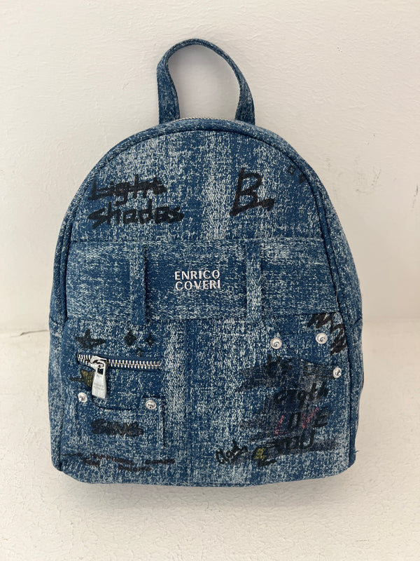 Zaino in jeans Enrico Coveri con scritte decorative EC6297