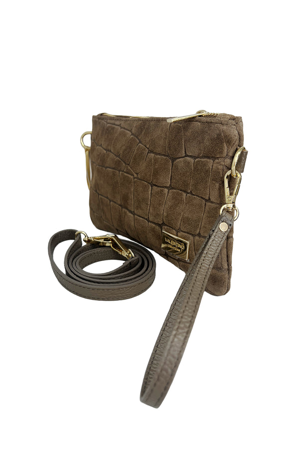Pochette con laccio e tracolla Valentino Creations in vera pelle suede a scaglie V850C