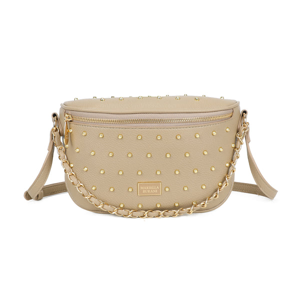 Marsupio in ecopelle con borchiette in metallo e manico in catena/ecopelle intrecciata MB017