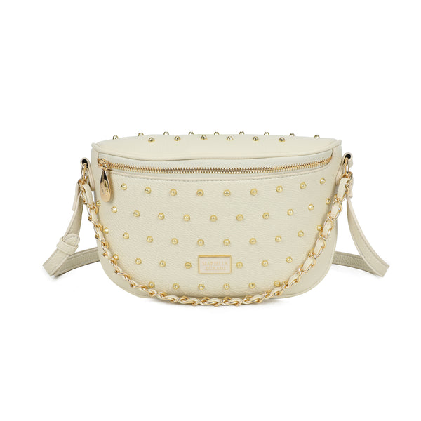 Marsupio in ecopelle con borchiette in metallo e manico in catena/ecopelle intrecciata MB017