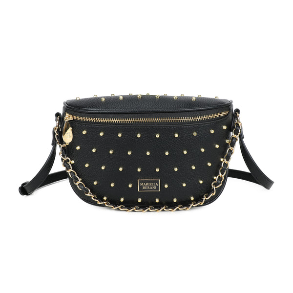 Marsupio in ecopelle con borchiette in metallo e manico in catena/ecopelle intrecciata MB017