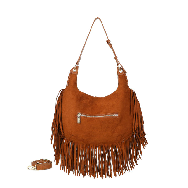 Borsa hobo a spalla in ecopelle scamosciata con frange Valentino Creations VC7089