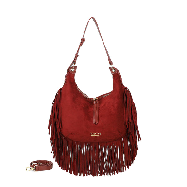 Borsa hobo a spalla in ecopelle scamosciata con frange Valentino Creations VC7089