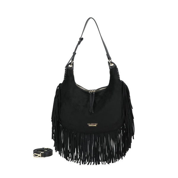 Borsa hobo a spalla in ecopelle scamosciata con frange Valentino Creations VC7089