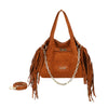 Borsa a mano e spalla in ecopelle scamosciata con frange e tracolla a catena Valentino Creations VC7088