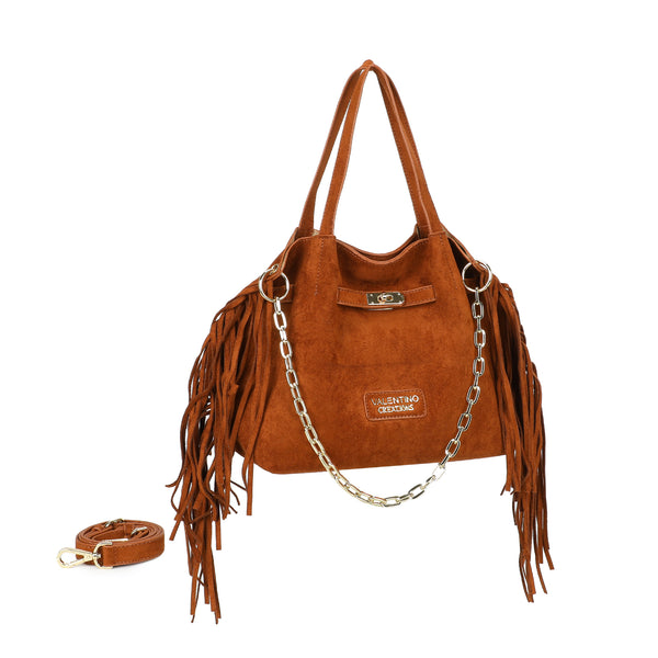 Borsa a mano e spalla in ecopelle scamosciata con frange e tracolla a catena Valentino Creations VC7088