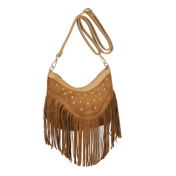 Borsa in ecopelle scamosciata a tracolla con frange Enrico Coveri ECC6329