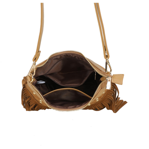 Borsa in ecopelle scamosciata a tracolla con frange Enrico Coveri ECC6329