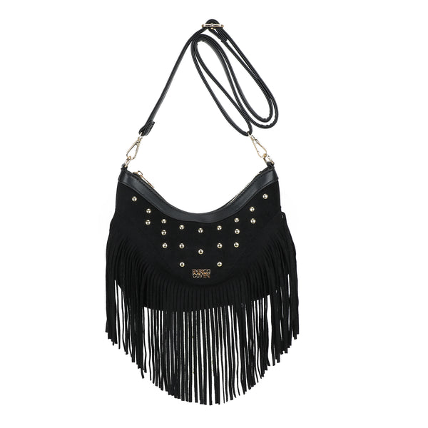 Borsa in ecopelle scamosciata a tracolla con frange Enrico Coveri ECC6329