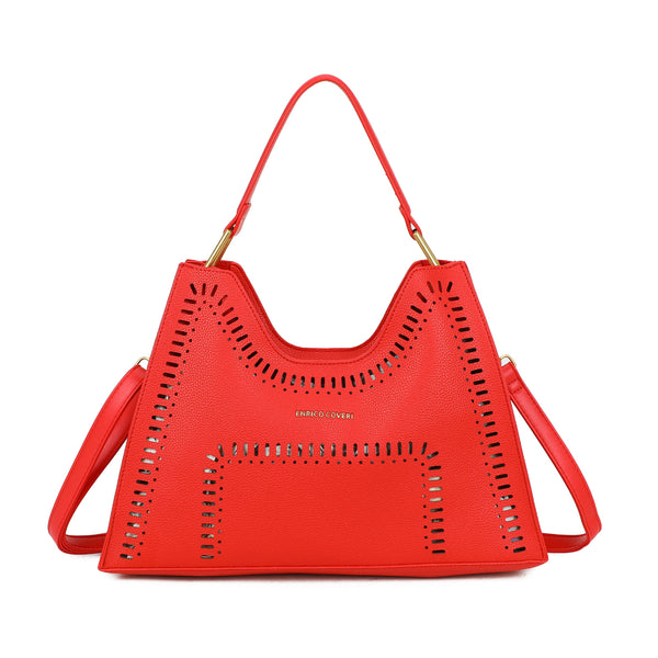 Borsa a mano con dettagli traforati Enrico coveri in ecopelle con pochette rimovibile EC6280