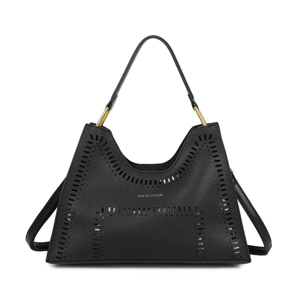 Borsa a mano con dettagli traforati Enrico coveri in ecopelle con pochette rimovibile EC6280