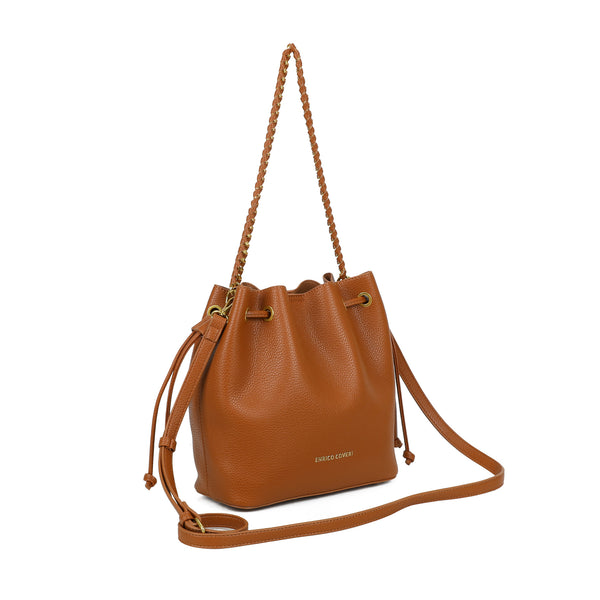 Borsa a sacco con coulisse e manico intrecciato a spalla in ecopelle Enrico Coveri EC2262