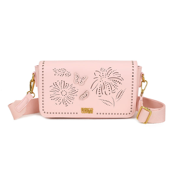 Borsa a patta traforata in ecopelle Enrico Coveri con tracolla in tessuto EC2236