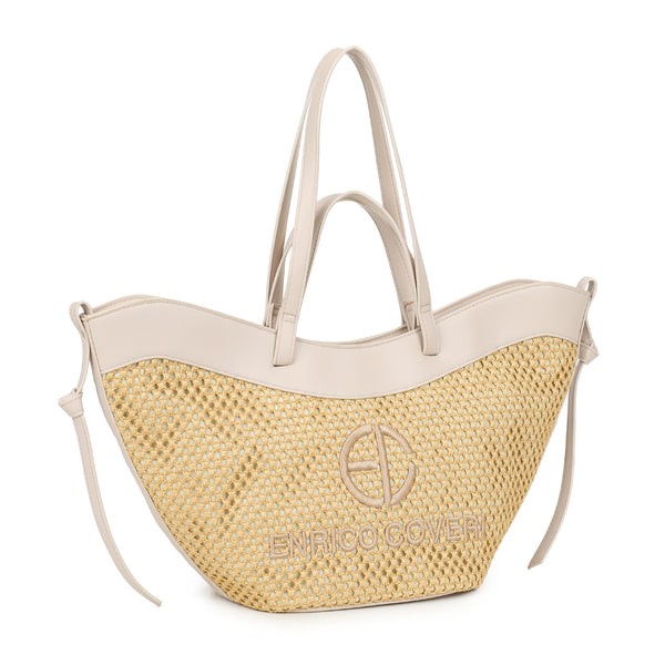 Borsa shopper mezzaluna in rafia ed ecopelle EC6276 Enrico Coveri