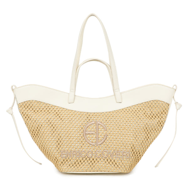 Borsa shopper mezzaluna in rafia ed ecopelle EC6276 Enrico Coveri