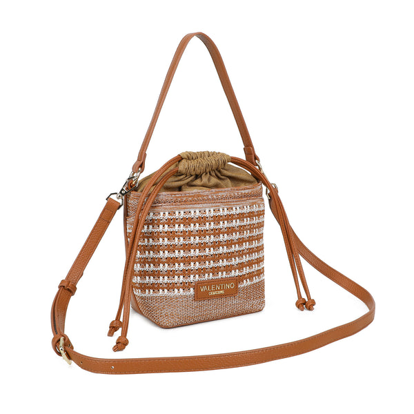 Borsa a secchiello in ecopelle e tessuto intrecciato VC512