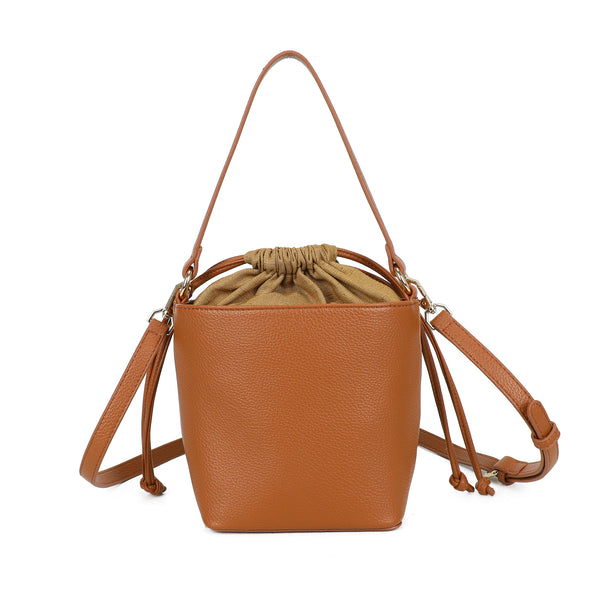 Borsa a secchiello in ecopelle e tessuto intrecciato VC512