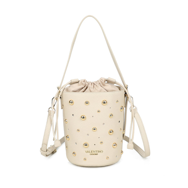 Borsa a secchiello in ecopelle con borchie e chiusura a coulisse VC523