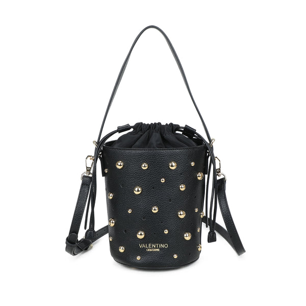 Borsa a secchiello in ecopelle con borchie e chiusura a coulisse VC523