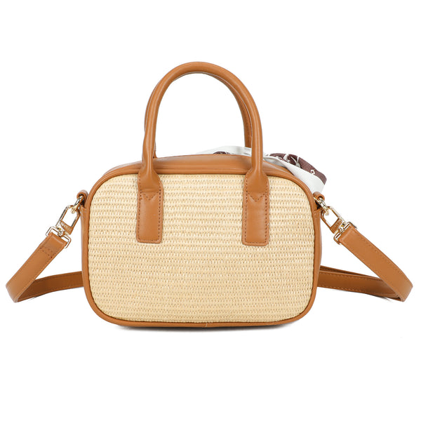 Borsetta camera bag in ecopelle e rafia Mariella Burani con fermaglio e catena MB6312