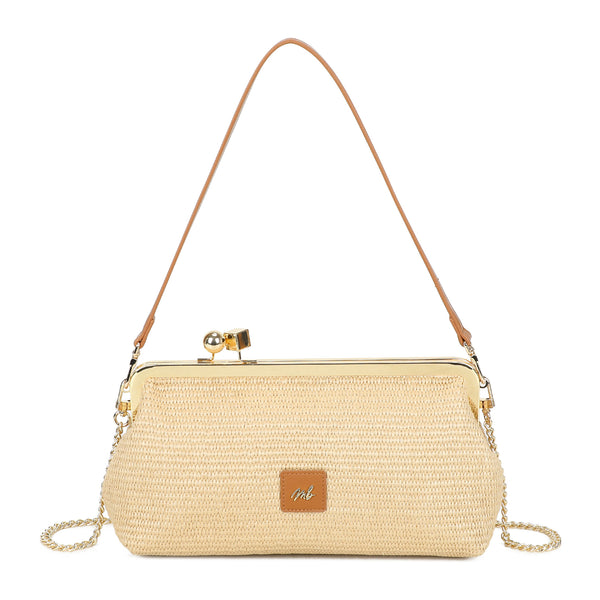 Borsa in rafia ed ecopelle a chiusura a scatto in metallo MB6313