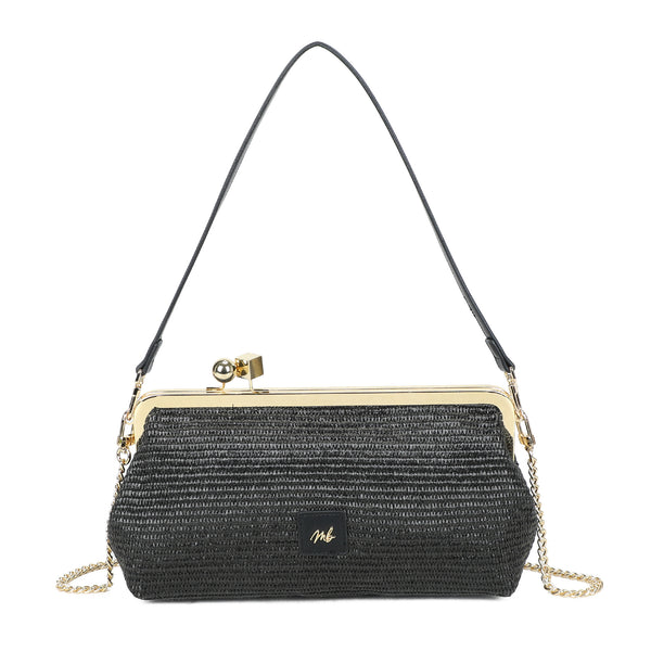 Borsa in rafia ed ecopelle a chiusura a scatto in metallo MB6313