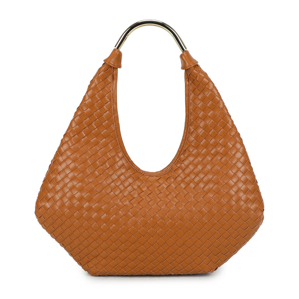 Shopper a spalla in ecopelle intrecciata e manico in metallo Valentino Creations VC2027